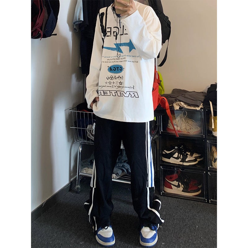 American-Style High Street Letter Star Printed Pure Cotton Long-Sleeved T-Shirt Men'S Fashion Brand Ins Loose Couple Base Shirt - Image 4